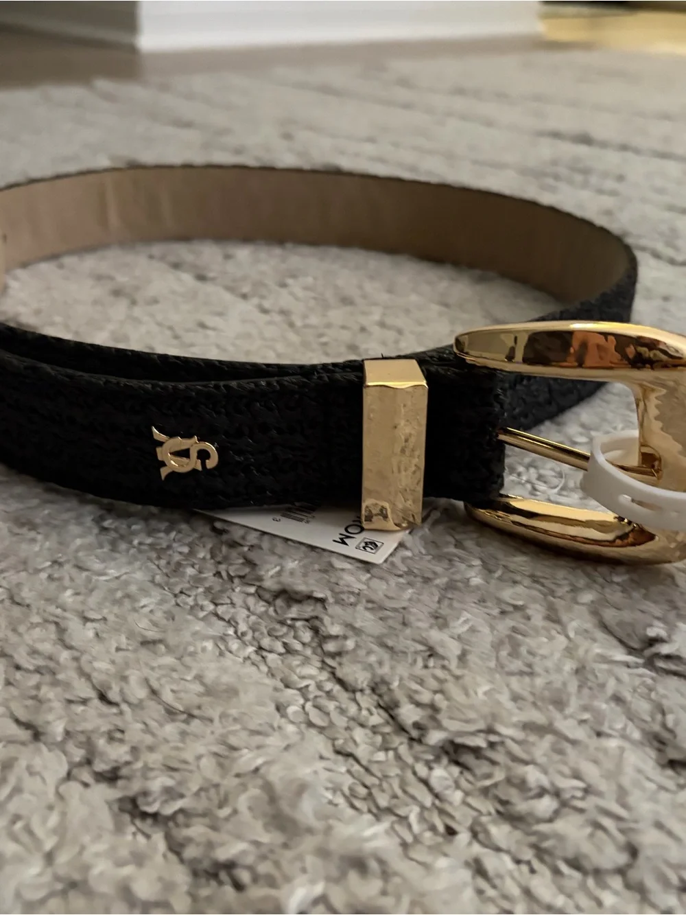 NWT Steve Madden Black Woven Belt with Gold Buckle